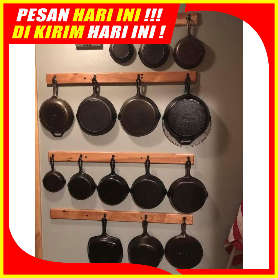 (H183) Rak Kayu Jati Gantung Dapur Untuk Panci, Wajan Teflon, Handuk – Tempel Dinding Minimalis