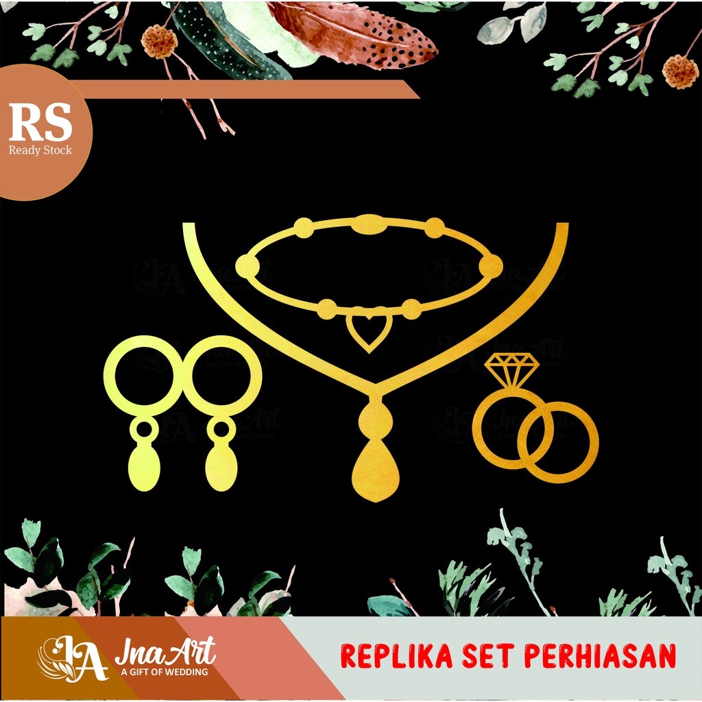 Replika Perhiasan 1 Set Mini Akrilik Cermin Emas / Perak / Mahar / Seserahan