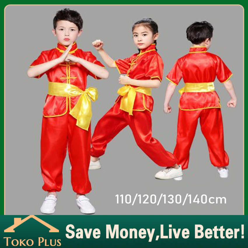 Baju Kungfu Anak Lengan Pendek / Kostum Baju Wushu Cina China / Kostum Baju Taichi Kungfu Anak
