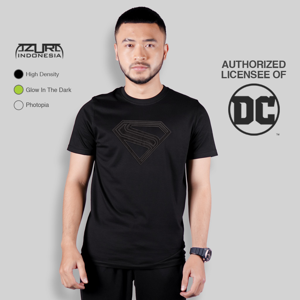 Azura Tshirt DC Comics Original Superman 2025 3D Line Black Glow In The Dark Hitam