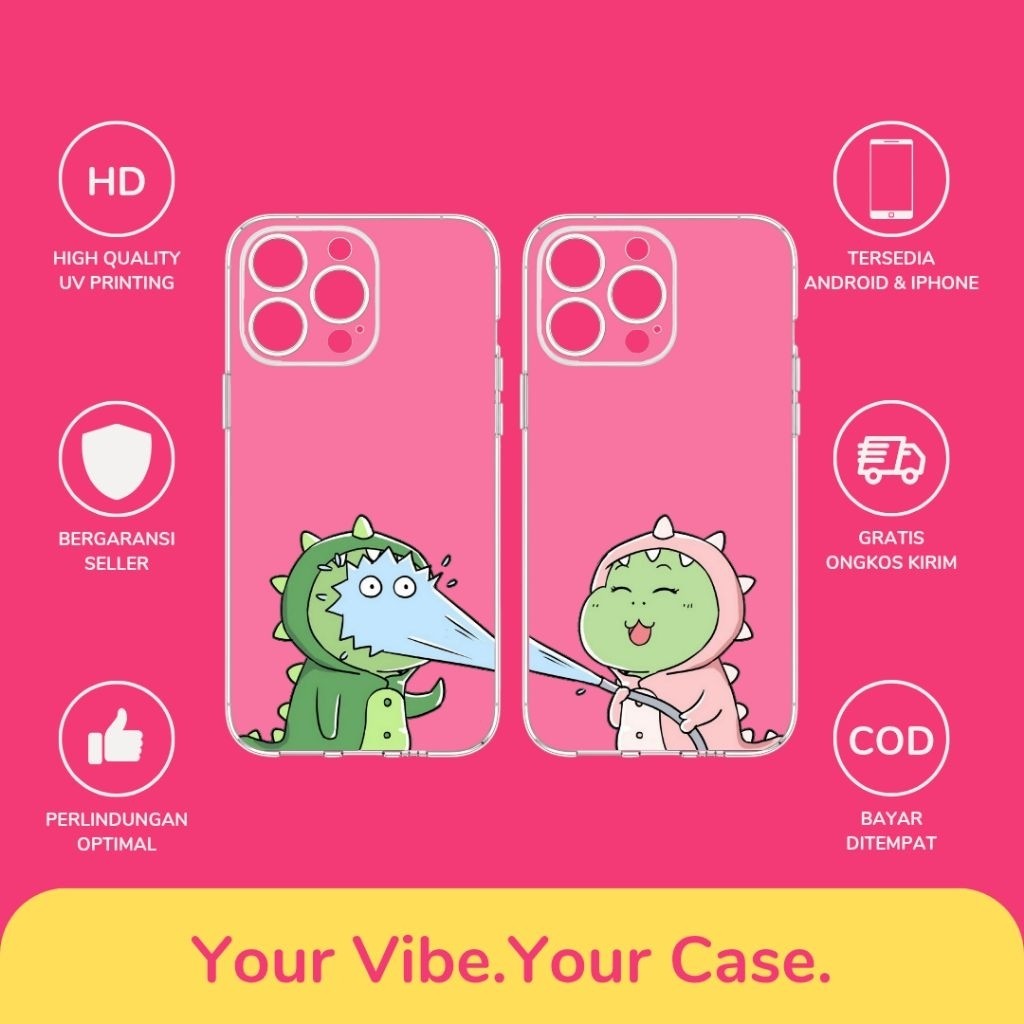 Custom Case Couple Dino All Type Hp Softcase Silicon Lucu Cute Casing Cassing Costum Costume Custome