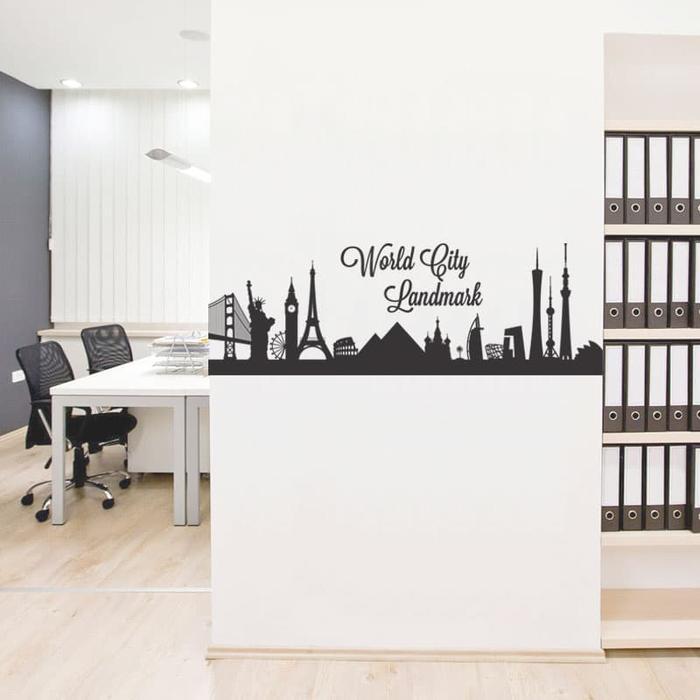 PROMO  Wall Cutting Sticker World City Stiker Dinding Rumah Cafe Dekorasi - Putih