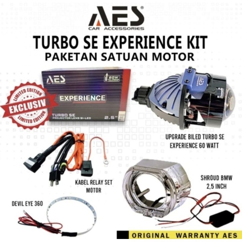 BILED AES 2.5 Inch TURBO SE EXPERIENCE GEN 3 60 WATT BLUELENS PAKET PNP LENGKAP