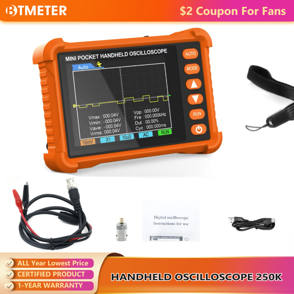 BTMETER BT-250K Handheld Oscilloscope 250kHz ±40V 2.8'' LCD 3H Rechargeable Industrial Auto/Manual T