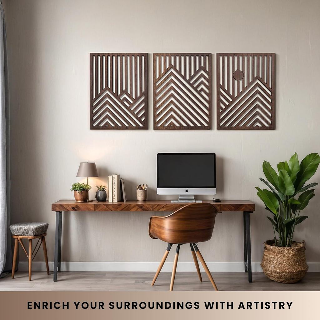 3PCS Retro Wood Art Decor Modern Wood Art Wall Decor,Indoor Wall Hanging Decorations for Living Room