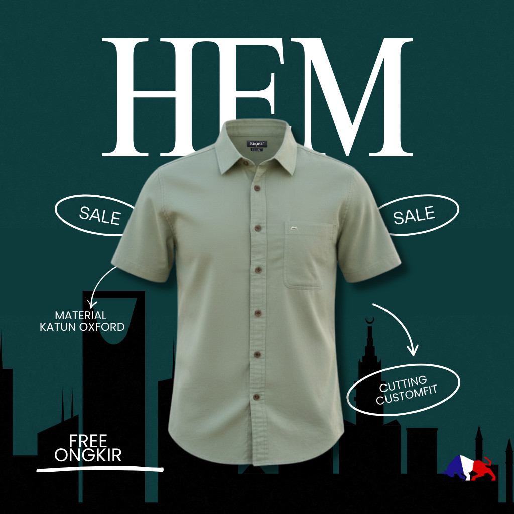 RICARDO kemeja pria polos sage lengan pendek 32418