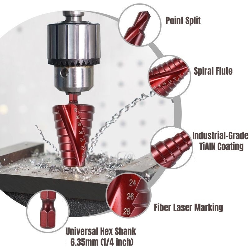 Step Drill Bit Set for Metal Metric 4 32 M35HSS Cobalt Titanium Cone Drilling Holes Spiral Flute Dri