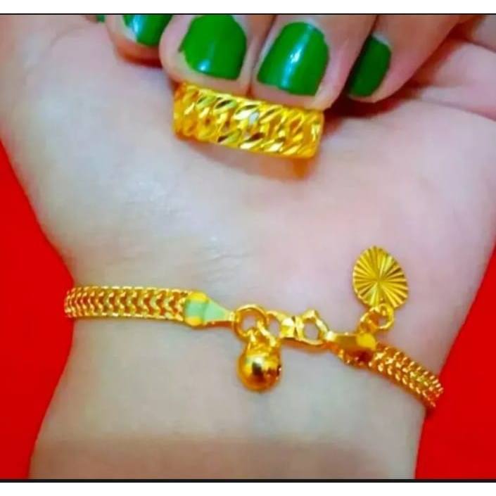 Gelang tangan motif rantai free cincin rantai emas24k imitasi titanium wanita dewasa motif tikar ran