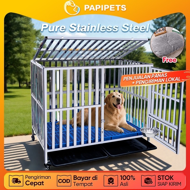 Kandang Anjing Besi Stainless Anti Karat Kuat dan Tebal Tabung Persegi untuk Anjing Besar