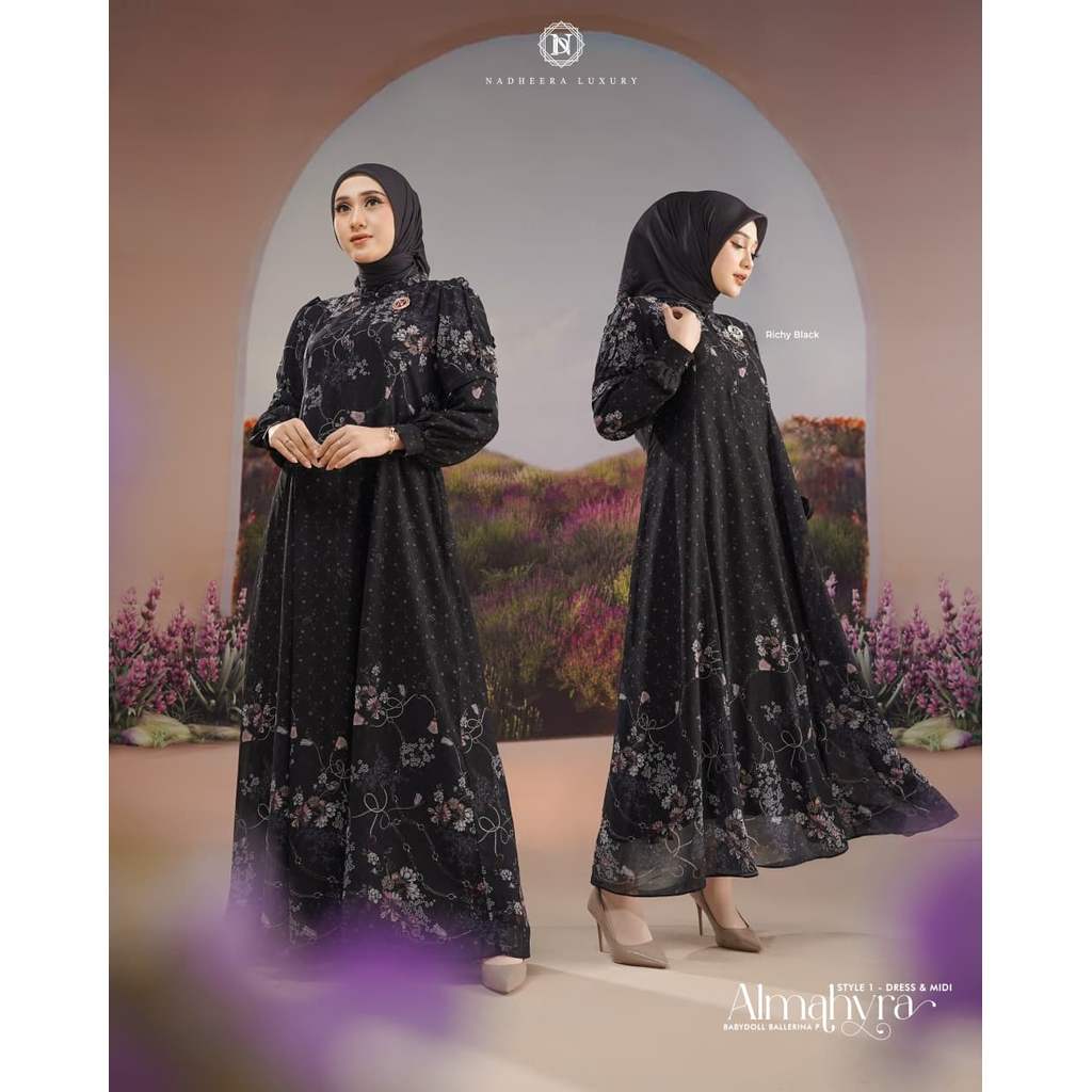 Almahyra Style 1 Dress dan Midi Dress by Nadheera luxury (gamis ceruty premium, gamis lebaran)