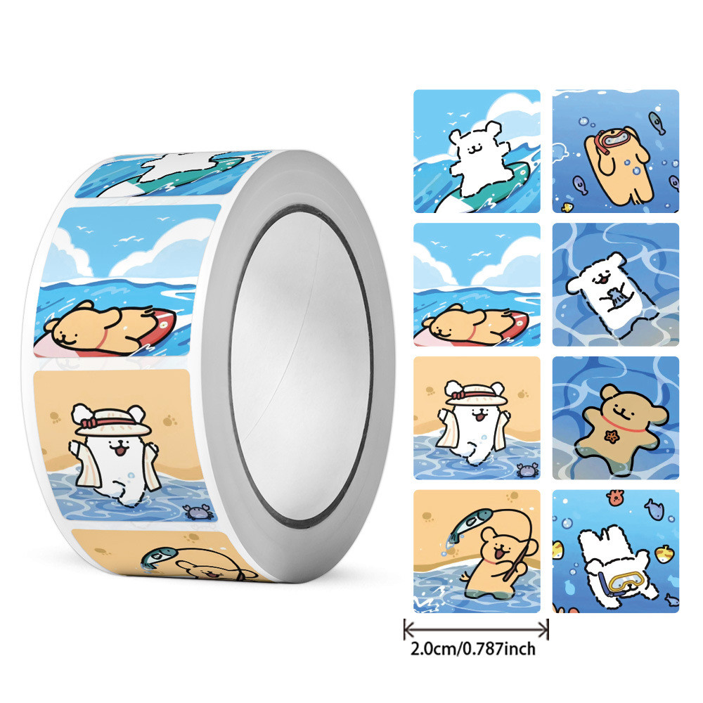 500pcs/Roll Ocean Korean line puppy Cartoon Animal Sticker Y PVC Laptop Decals Decoration Stiker Rew