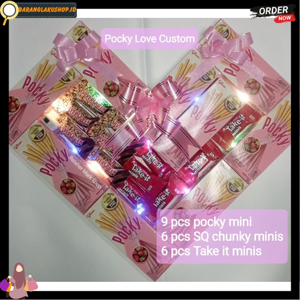 Pocky Love custom (9 pocky mini + mix coklat minis)