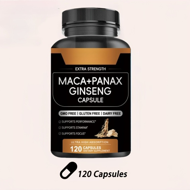 Maca+PanaxGinseng  Root Extract Capsules 120pcs Stress Relief Boost Stamina, Performance, Energy, Mu