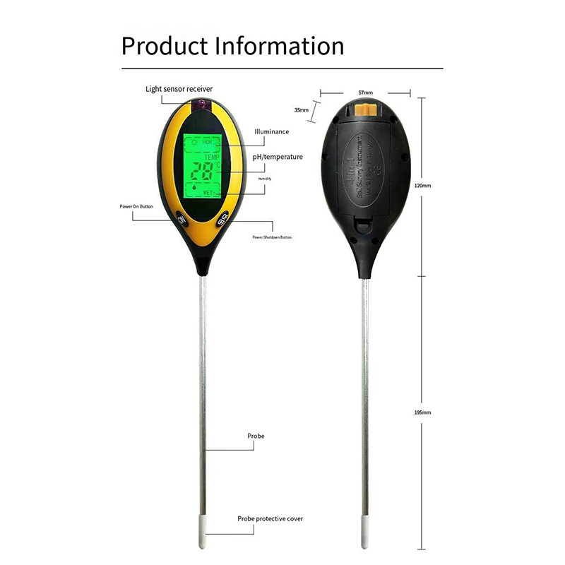 Soil PH Tester 4 in 1 PH Light Moisture Acity Tester Soil Tester Moisture Meter Plant Soil Tester Ki
