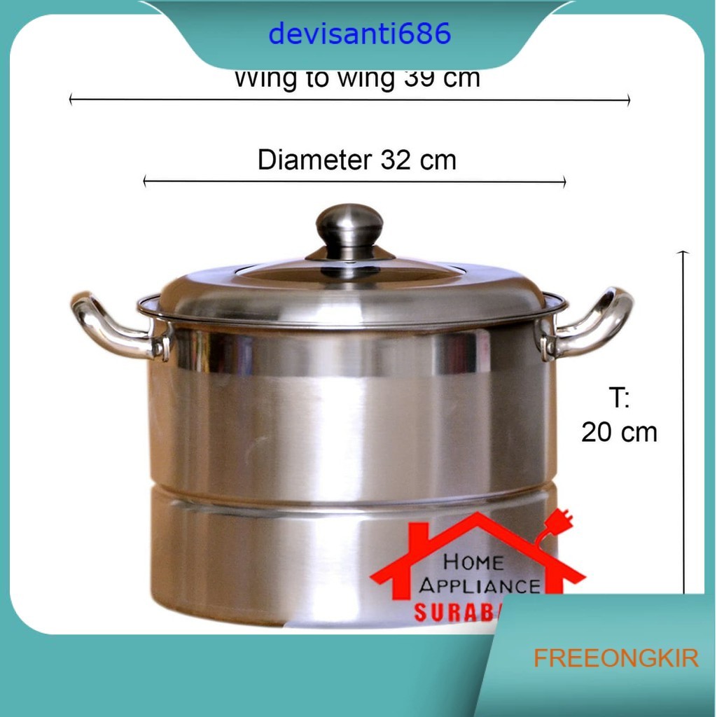 Panci Steam - Panci Kukus - Kukusan - Dandang Stainless Steel 32 CM + Steamer Q2 9132 / Q2-9132