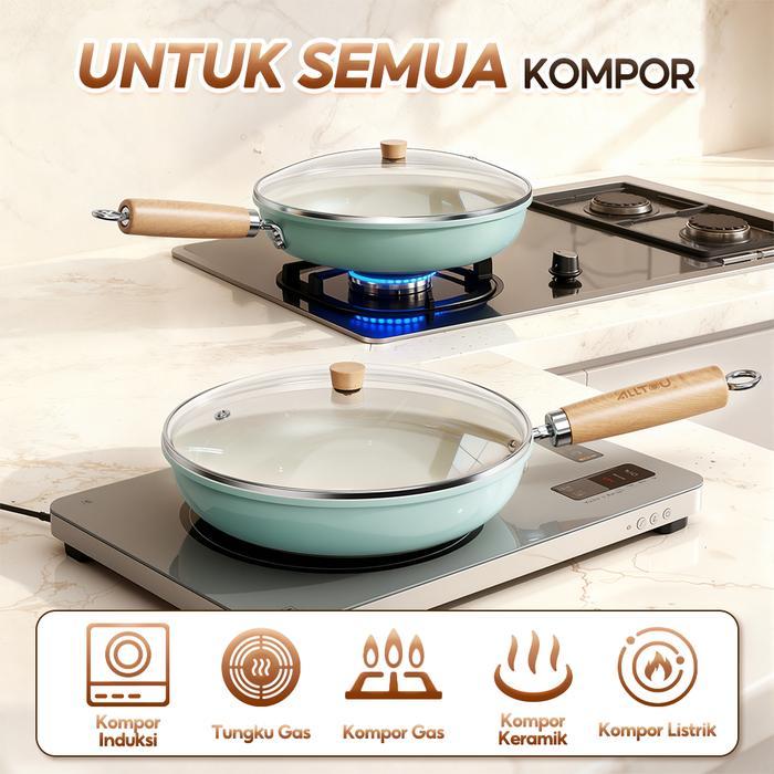ALLTOU 24CM Wajan Keramik Anti Lengket Cocok untuk Semua Jenis Kompor - Putih