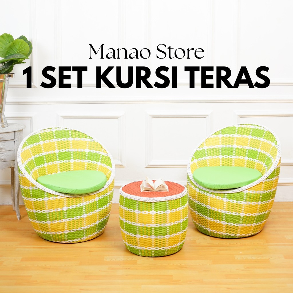 Set Kursi Teras Rotan Sintetis - 2 Kursi 1 Meja Furniture Outdoor Anyam Modern Minimalis