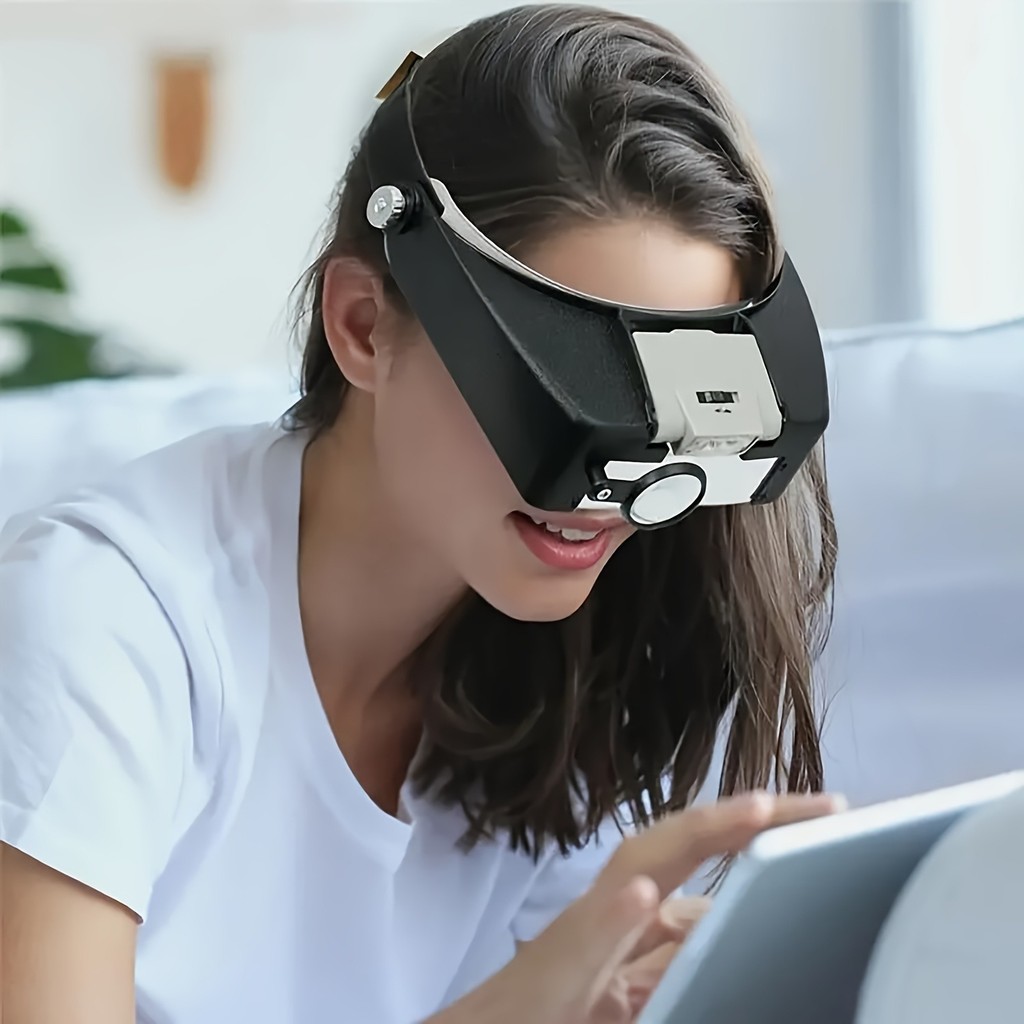Mikroskop Lup dengan Lampu LED 10X, Kaca Pembesar Model Helm, Kacamata Pembesar dengan Lampu, Lupas 