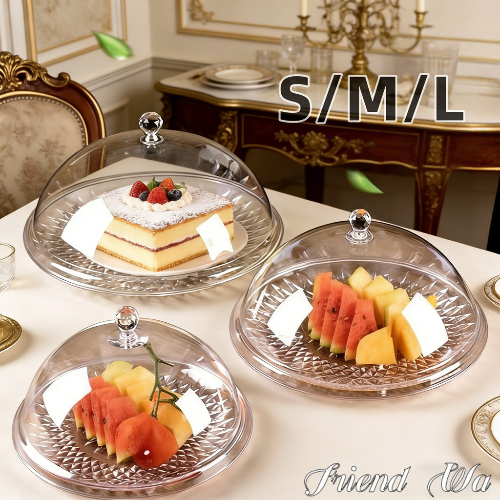 Tray kue plastik transparan/stand kue/penutup tray makanan/mangkuk buah