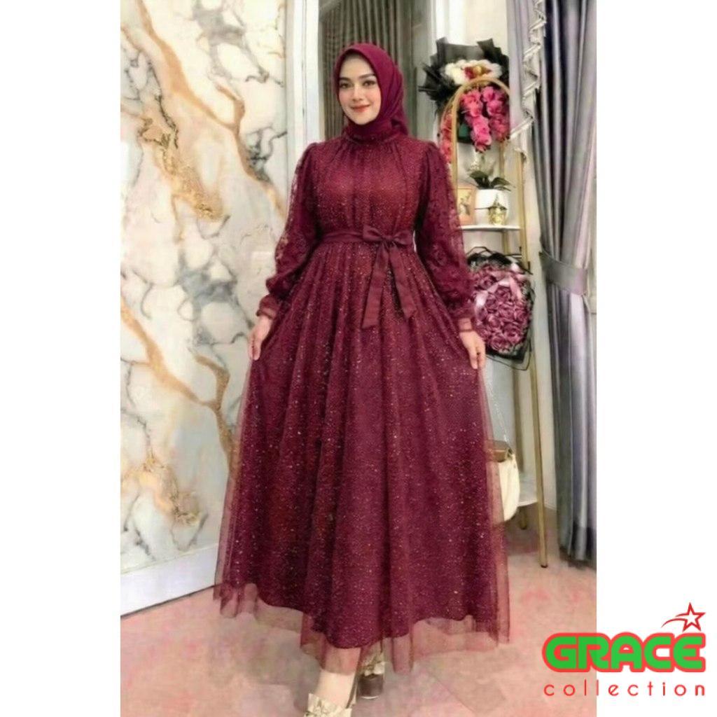 Gracecoll Muslimah Fashion | Gamis Premium Handrika ukuran L | Maxi Dreaa Kondangan Big Size | Gaun 