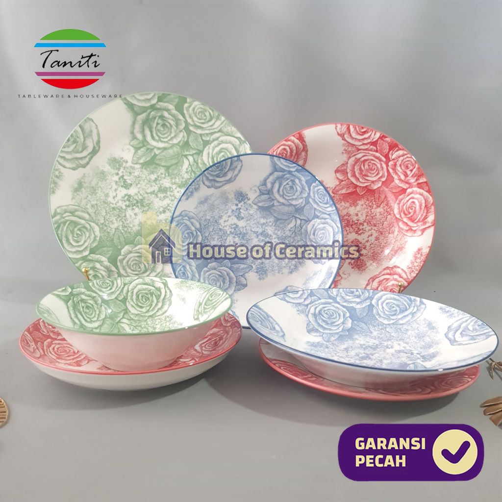 TANITI Piring Keramik Makan Motif Bunga Dinner Piring Keramik Bunga Cantik Aesthetic Bermotif