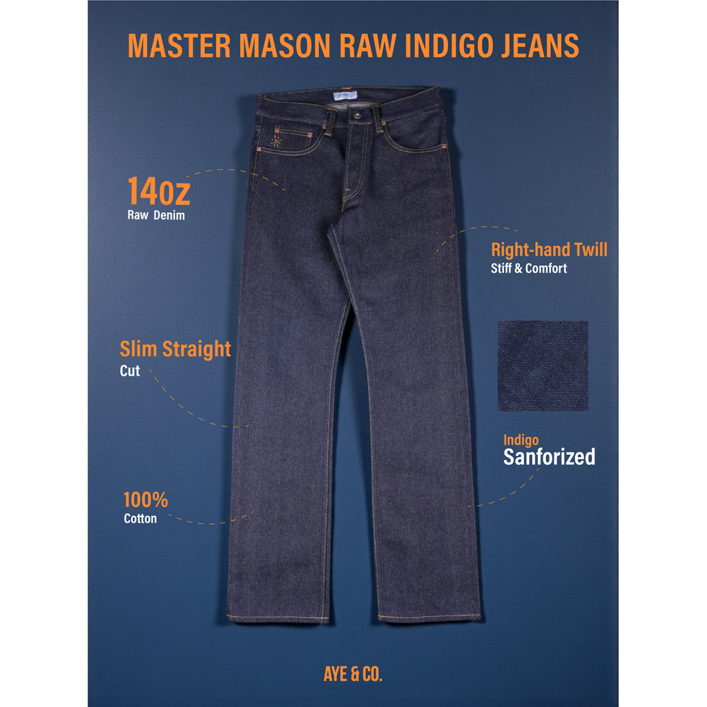 AYE & CO - Master Mason Blue Indigo Jeans - Slim Straight