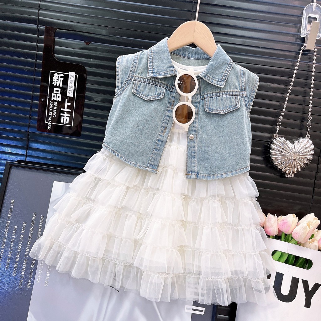 Cocobaby Dress Tutu Anak + Rompi Jeans Dress Anak Cewek Fashion Terbaru