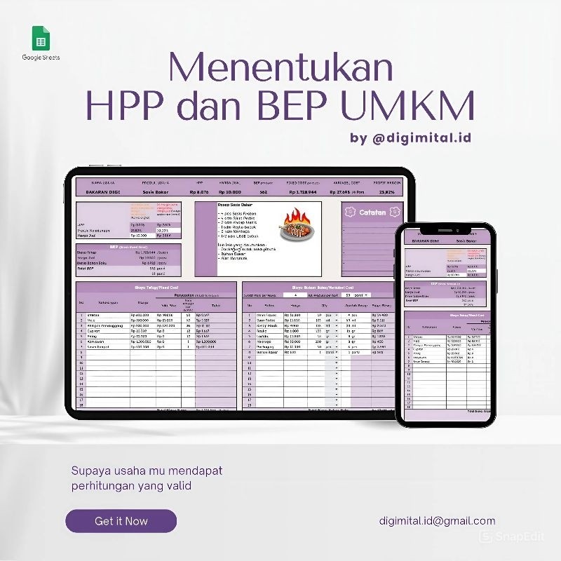 Template Keuangan Perhitungan HPP dan BEP untuk Usaha UMKM (Makanan dan Minuman)