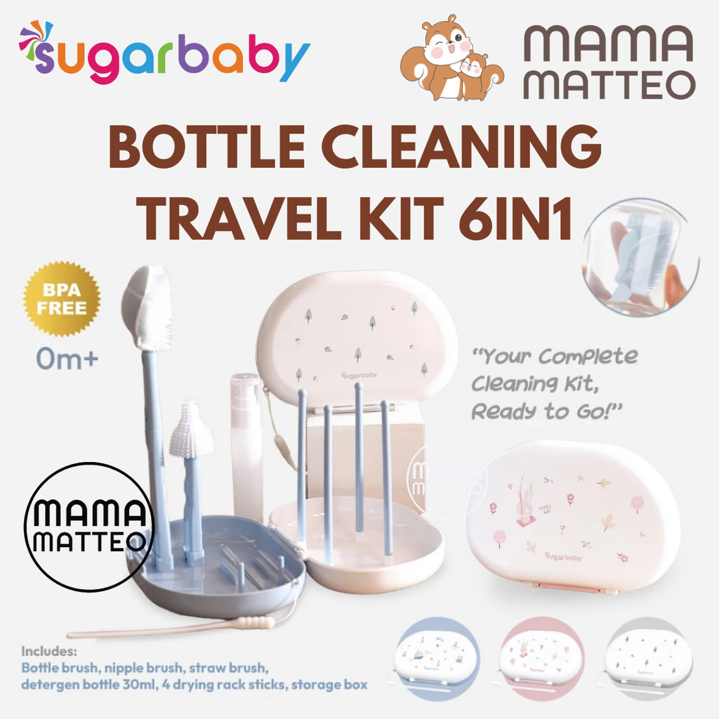 SUGARBABY Bottle Cleaning Travel Kit 6in1 / Pembersih Botol Susu Travel Friendly / Sikat Dot Sugar B