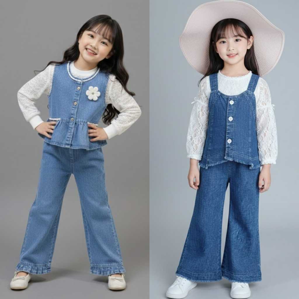 Setelan Casual Anak Cewek Blouse Import + Jeans Panjang