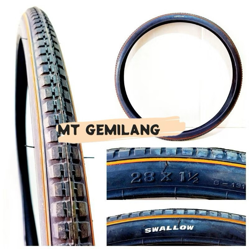 Ban Luar Sepeda Onthel Kebo 281 1/2 Hitam Lis Oren Swallow Co