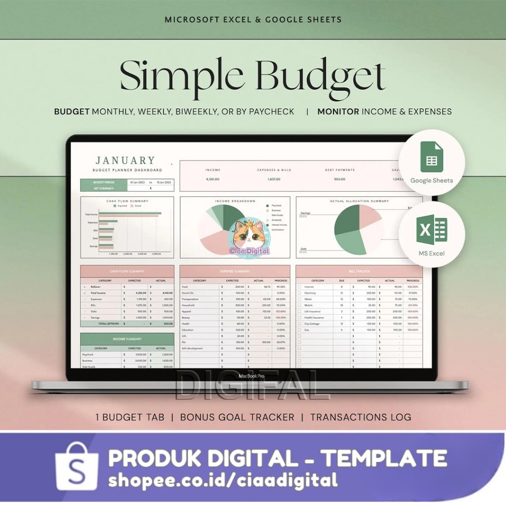 Budget Planner, Budget Spreadsheet Excel, Budget Template, Googie Sheets Budget, Monthly Budget Spre