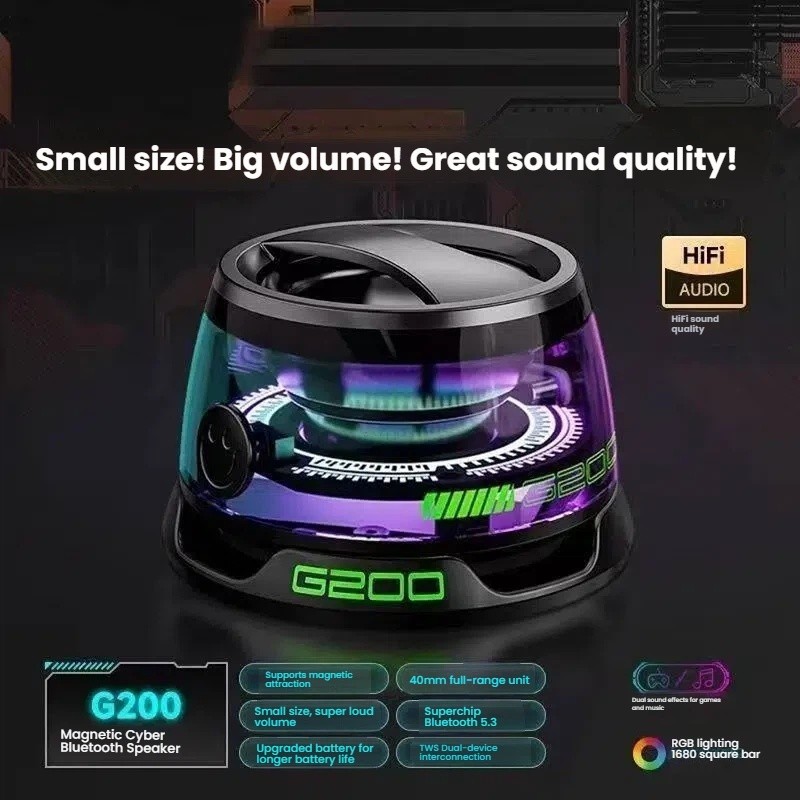 Portable Bluetooth Speaker HECATE G200 RGB Lighting Magnetic Speaker BT5.3 Mini Sound Box 7 Hours Pl