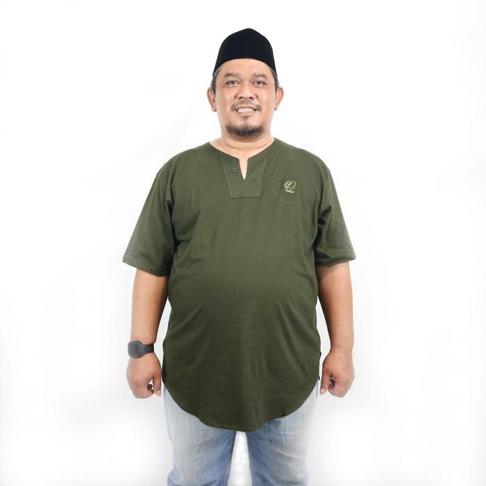 Collection Lebaran Kaos Kurta Pria Dewasa Big Size Polos Katun Lengan Pendek Jumbo baju koko Muslim 