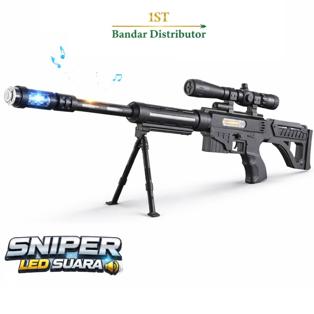 Mainan Tembakan SNIPER Mainan Tembakan Anak Elektrik LED Suara Getar Panjang Realistis Keren