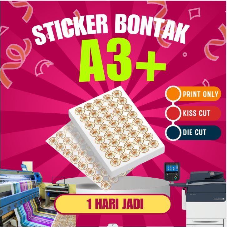 Cetak Stiker Bontax Chromo Cut A3 A3+ Murah / Cetak Stiker Label Kemasan Makanan Minuman Online Shop