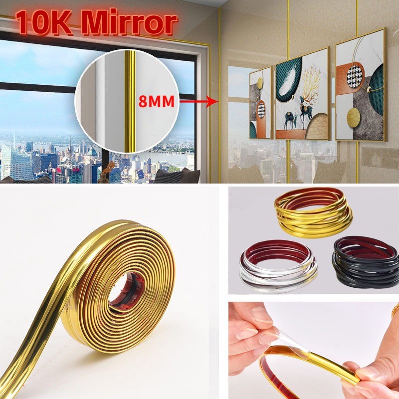 3M Wall Sticker Panjang / List Plat Strip Mirror / List Plat Strip Hairline Sticker / Gold List Plat