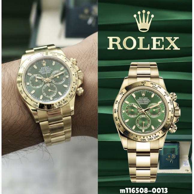 Jam ROLEX Daytona m116508-0013 Hijau Gold sudah termasuk Box Lengkap 100% ORI Bisa COD Support CS 24