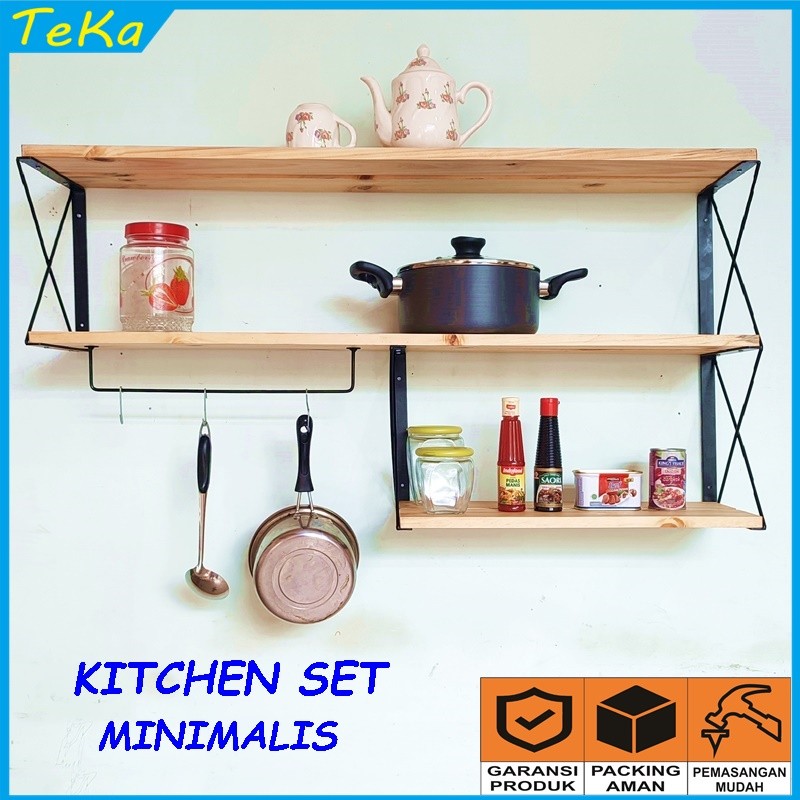 Rak dinding dapur kitchen set minimalis ambalan buku industrial vintage