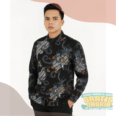 RICARDO kemeja batik pria lengan panjang ABU 32580pakaian pria lainnya