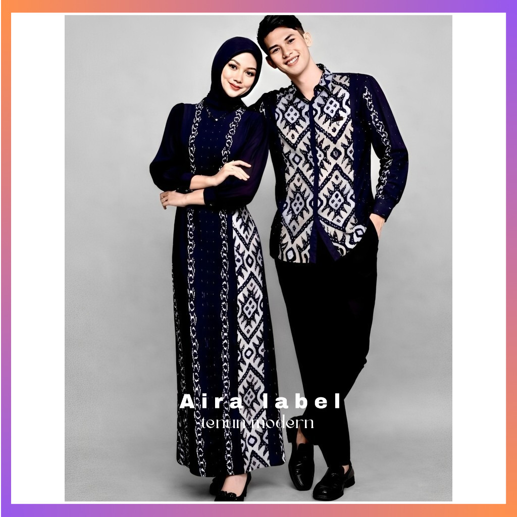 BAJU TENUN COUPLE NEW PADMA BLACK DRESS DAN KEMEJA Azzahra Tenun Ikat