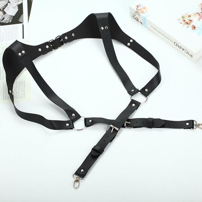 Suspender Kulit Pu Leather Suspender Bretel Suspender Backpack - Hitam