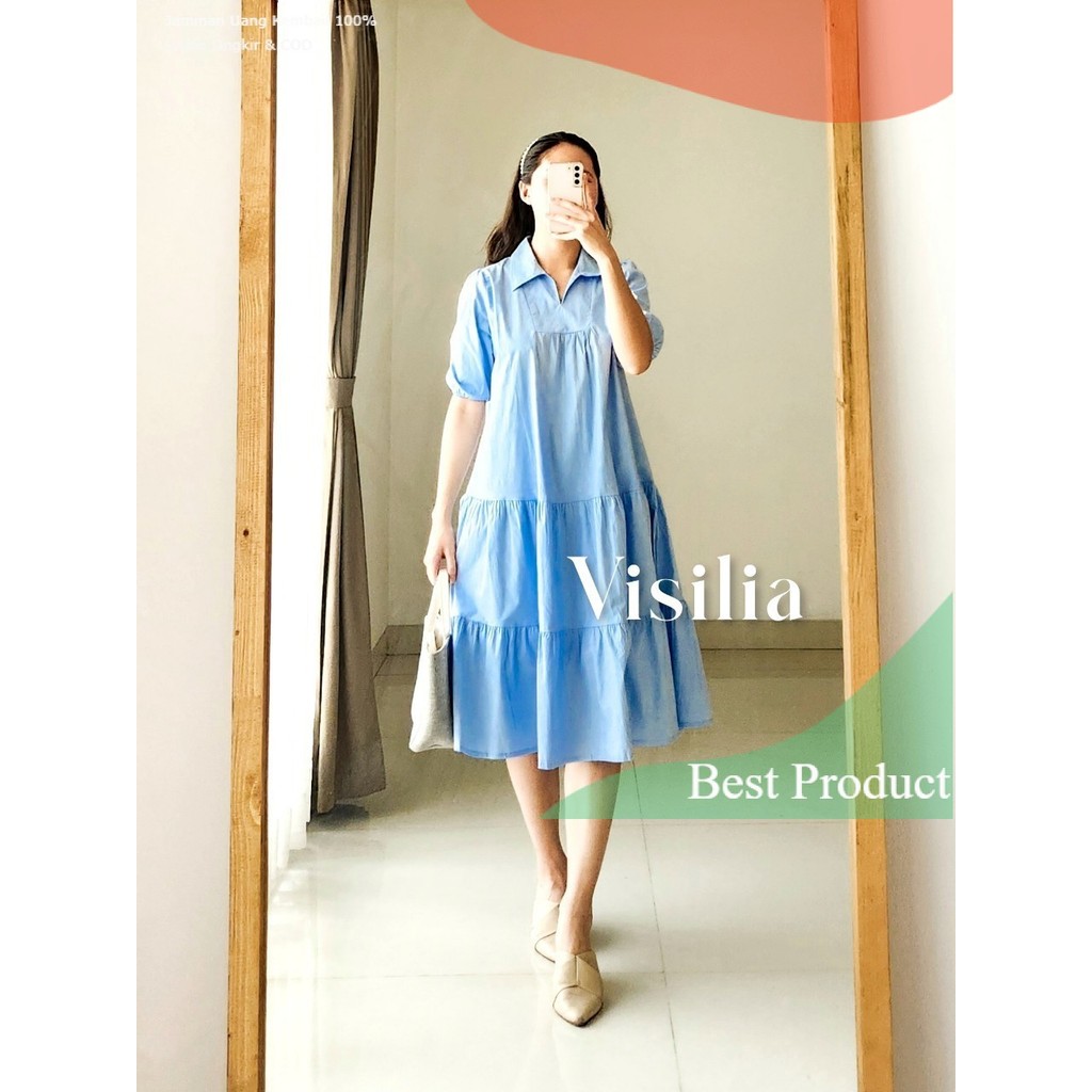 [VISILIA] Camellia Dress | Korean Midi Babydoll Dres Bahan Katun Premium Pretty Aesthetic Fashion Ko