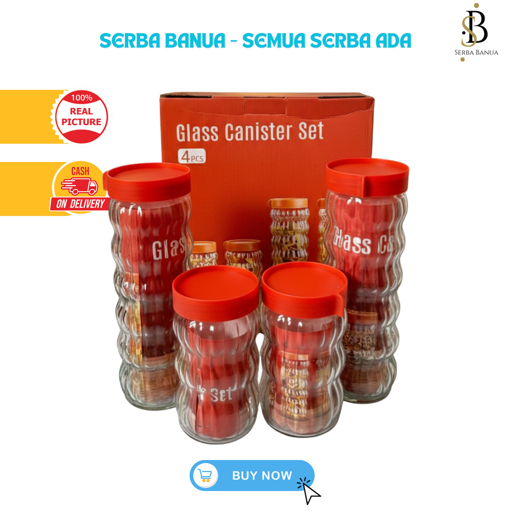 Toples Kaca Motif Belimbing Set 4In 1 / SET 3IN1  Tempat Kue Kering Lebaran