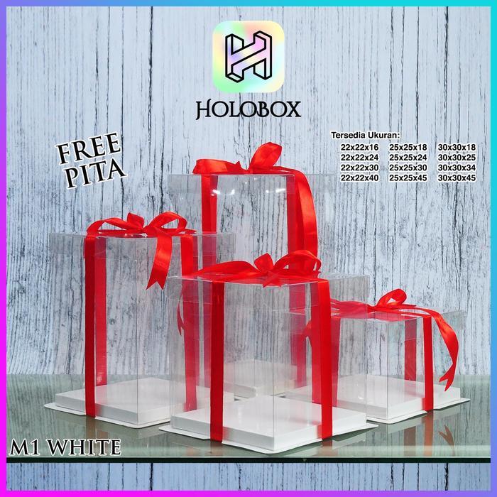 Cake Box Kotak Kue Mika Transparan Dus Hadiah - Tutup Mika 25x25 - Black, 25x25x18