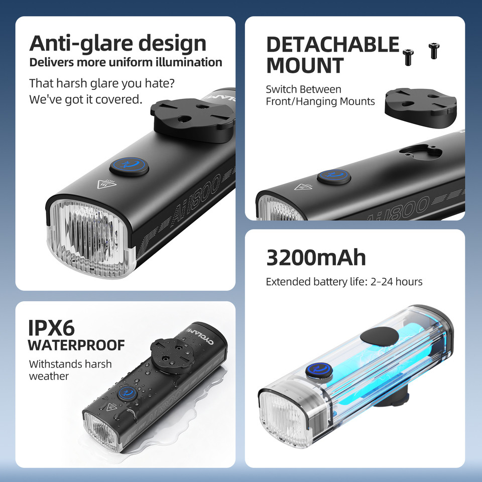 CYCLAMI 1800 Lumen Ultra-Lightweight High-Brightness Bicycle Headlight Mini Portable Flashlight Safe