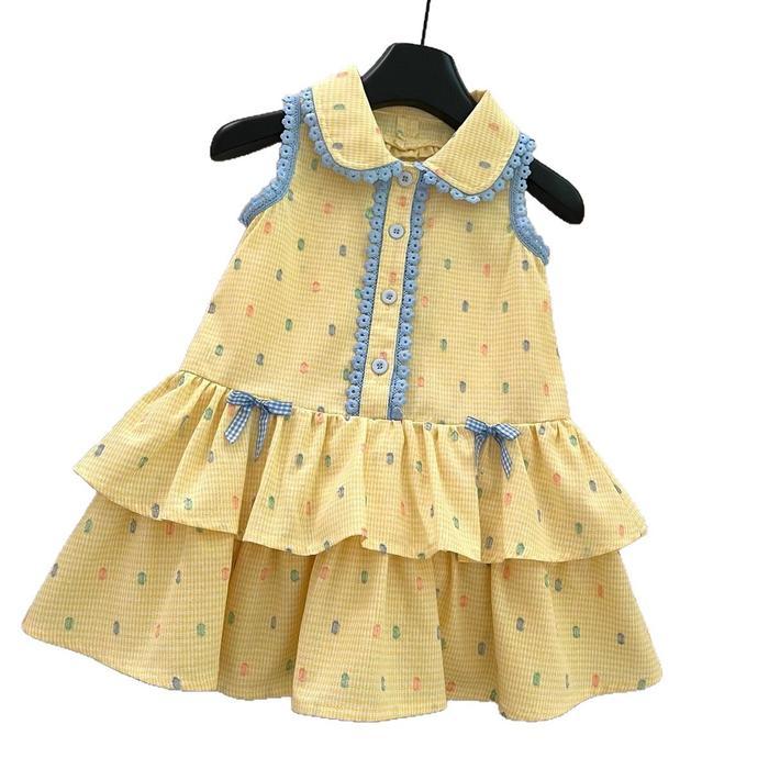 RYUTA dress kuning korea anak perempuan 1-10 tahun / dress pantai topi anak - Kuning+topi, 140