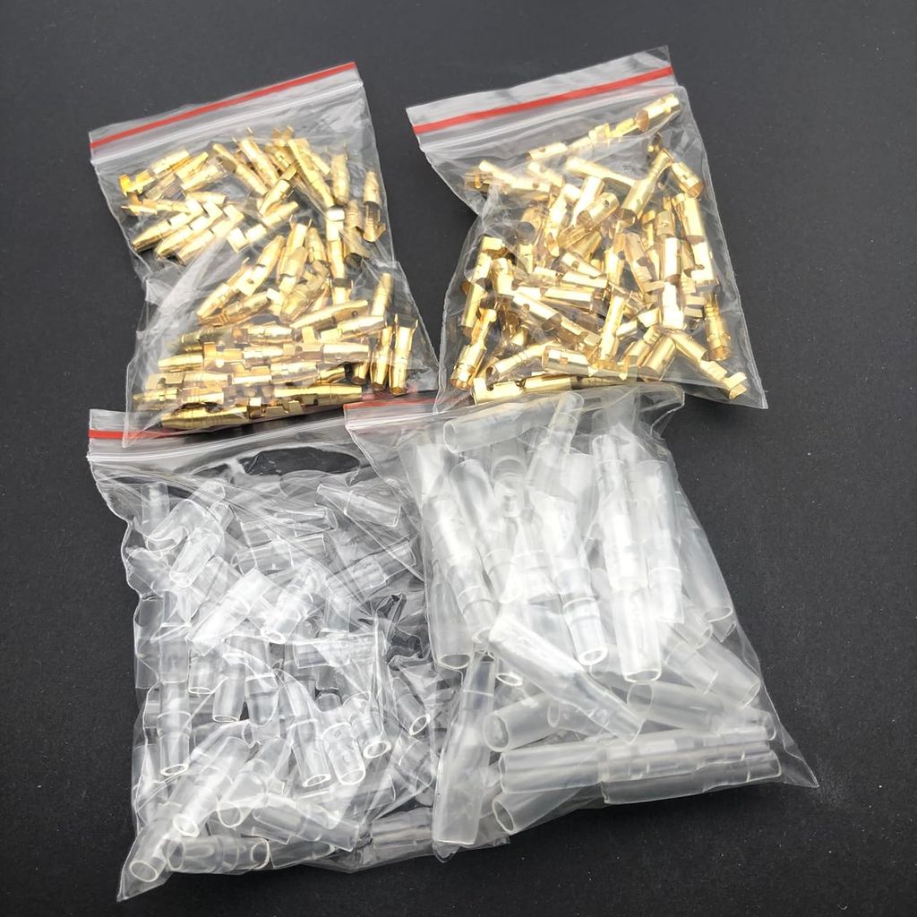 200PCS 3.9mm Bullet Connectors Kit Brass Bullet Male & Female Wire Terminals Connector with ulation 
