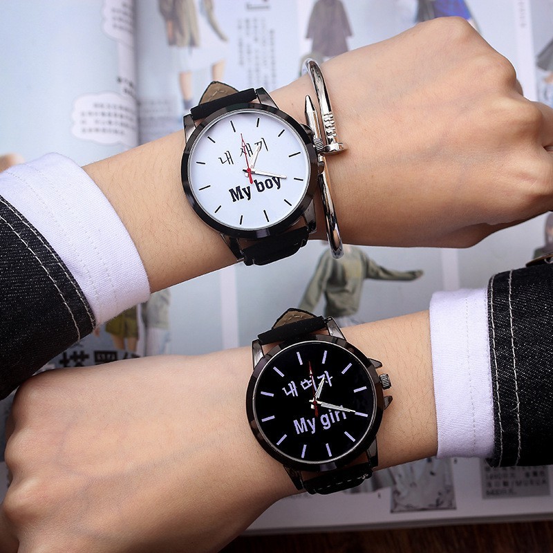 Jam Tangan Nomor 13 & 14 Pasangan Jam Tangan Fashion Hitam Kulit Quartz Jam Tangan Wanita Pria