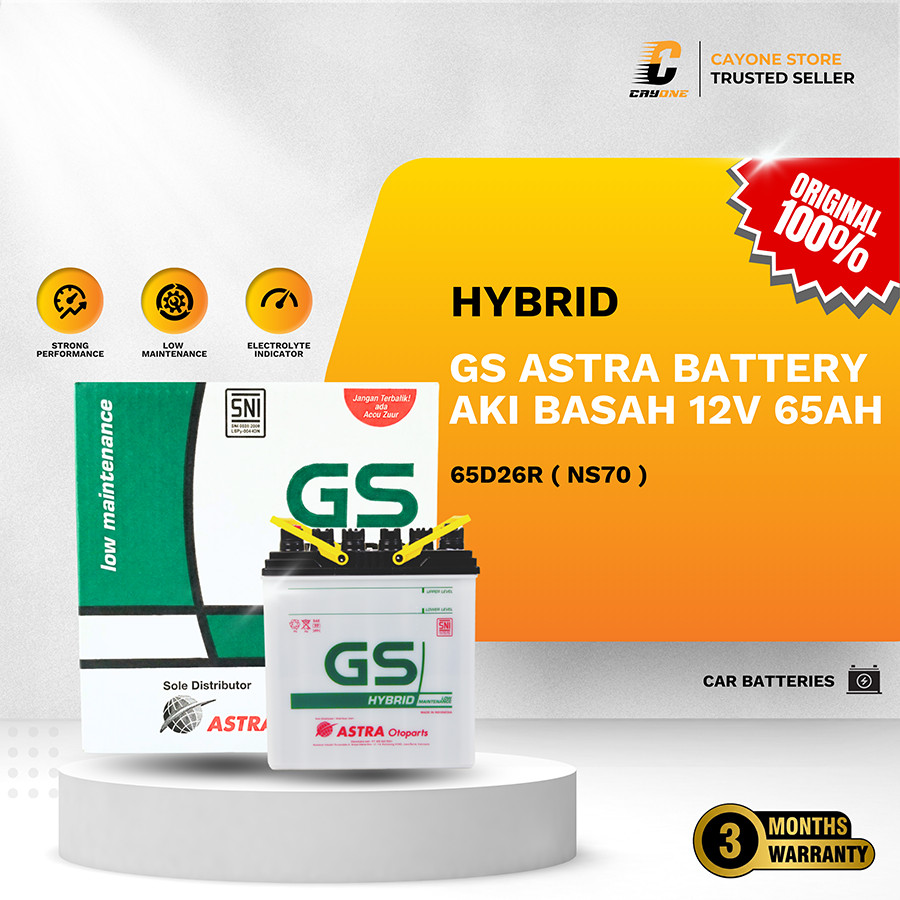 GS ASTRA Hybrid Battery Aki Basah Mobil NS70 65D26R 12V 65AH